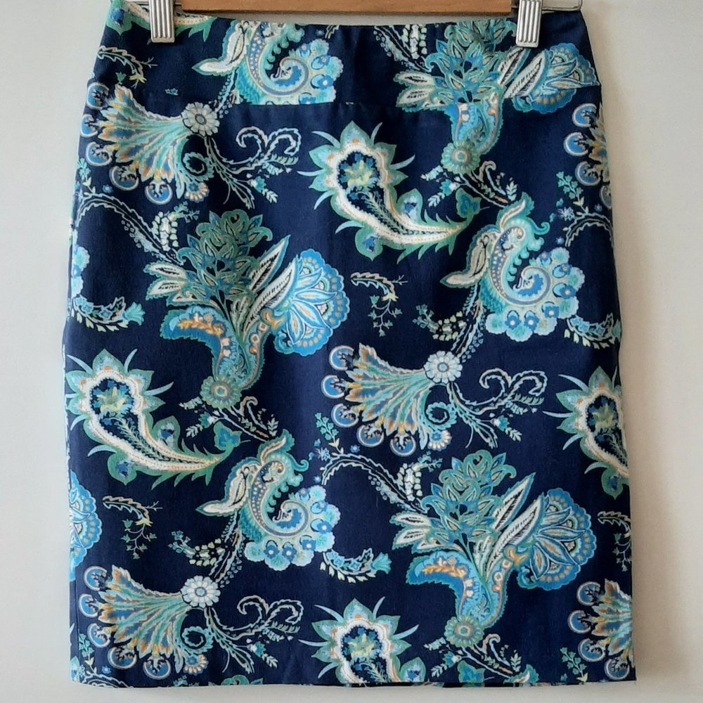 J. McLaughlin - Masie Woven Stretch Skirt in Blue Paisley - Size 0